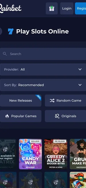 Rainbet mobile Web-Version auf dem Smartphone